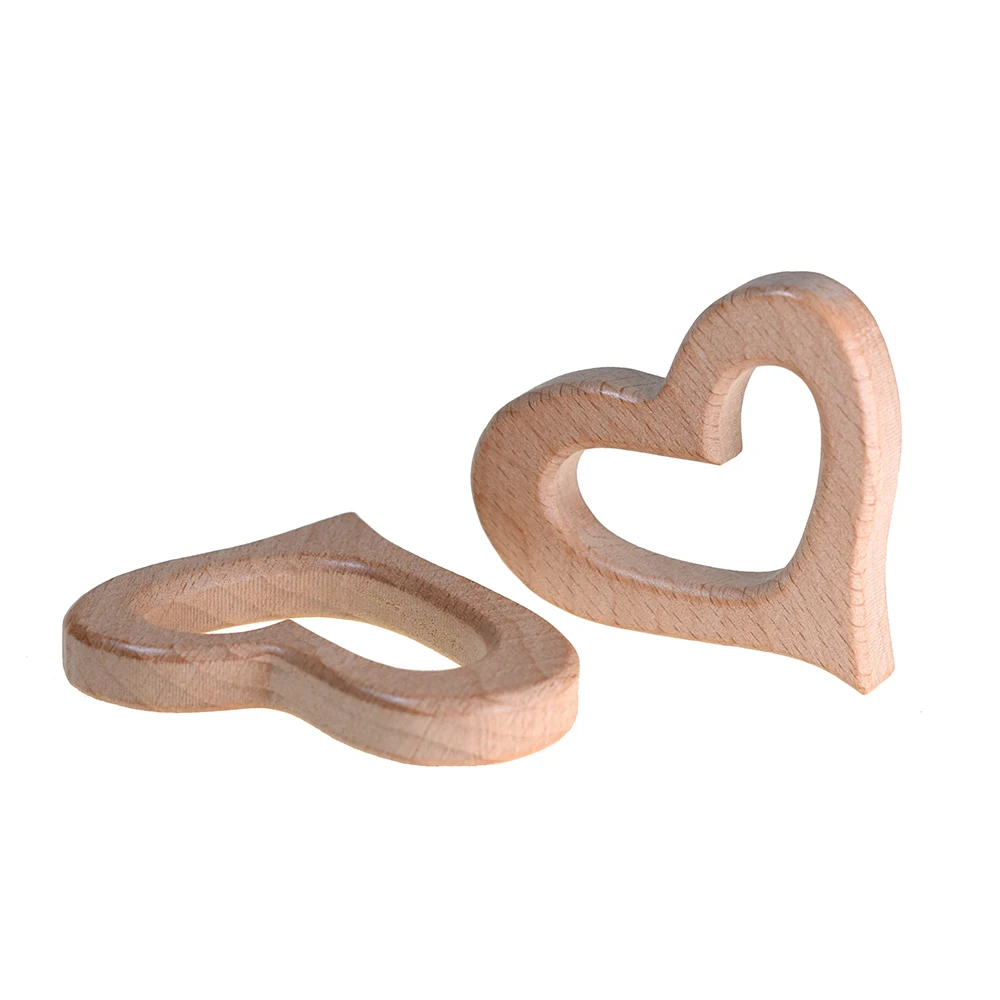 1pcs Reusable Heart Shape Beech Wooden Teether Nature Pattern Wood Pendant Baby Kids Teethers