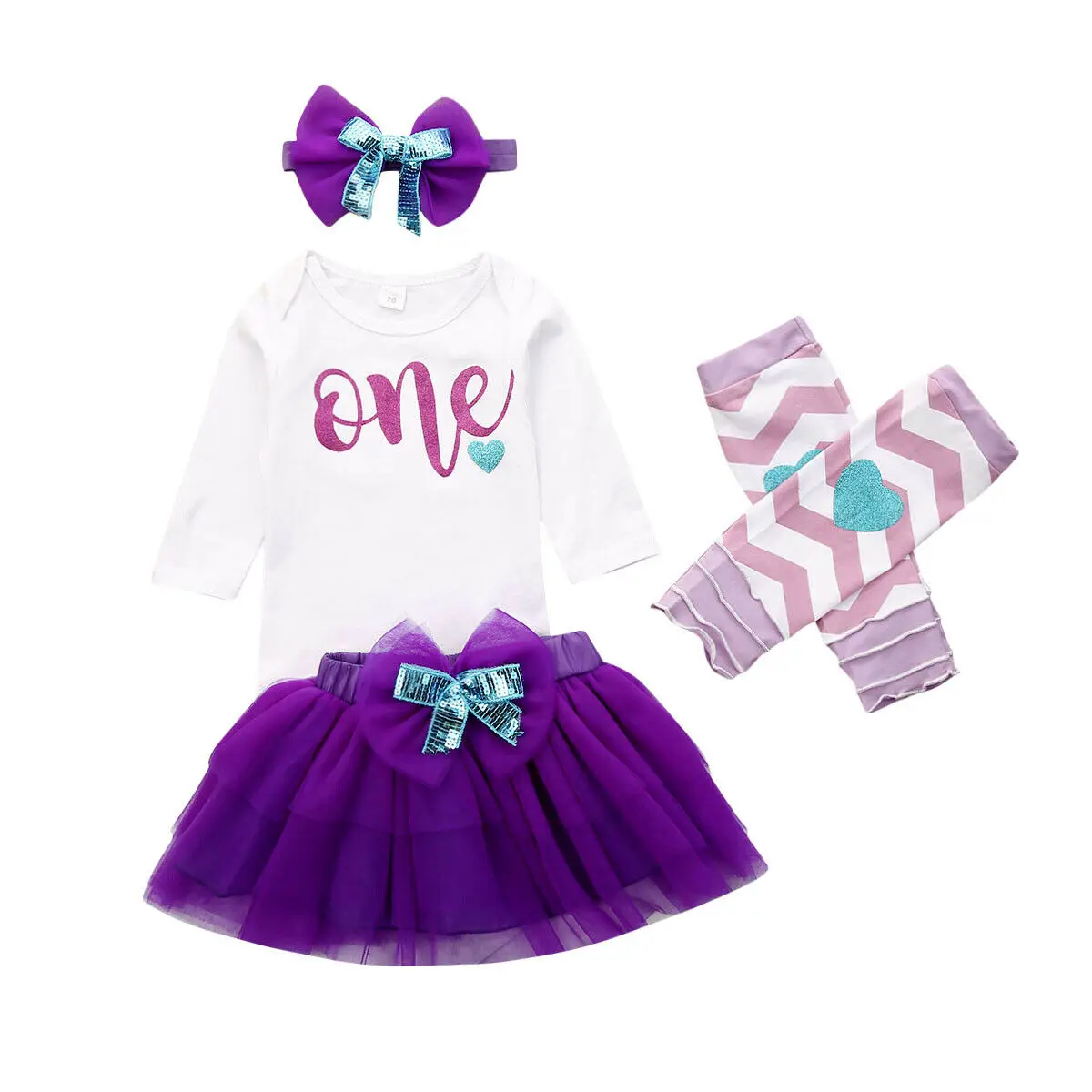 Комплекты одежды для маленьких девочек от 0 до 24 месяцев наряд для первого дня рождения комбинезон с принтом, юбка-пачка повязка на голову+ гетры, одежда - Цвет: One Year Birthday