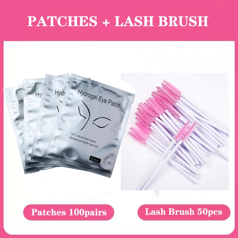 Pads and Lash brush 25/100 пар/партия, гидрогелевые патчи для наращивания ресниц, подушечки для ресниц, серебристые, под глазами, нетканый макияж, все строительные ресницы - Цвет: Pads and Lash brush