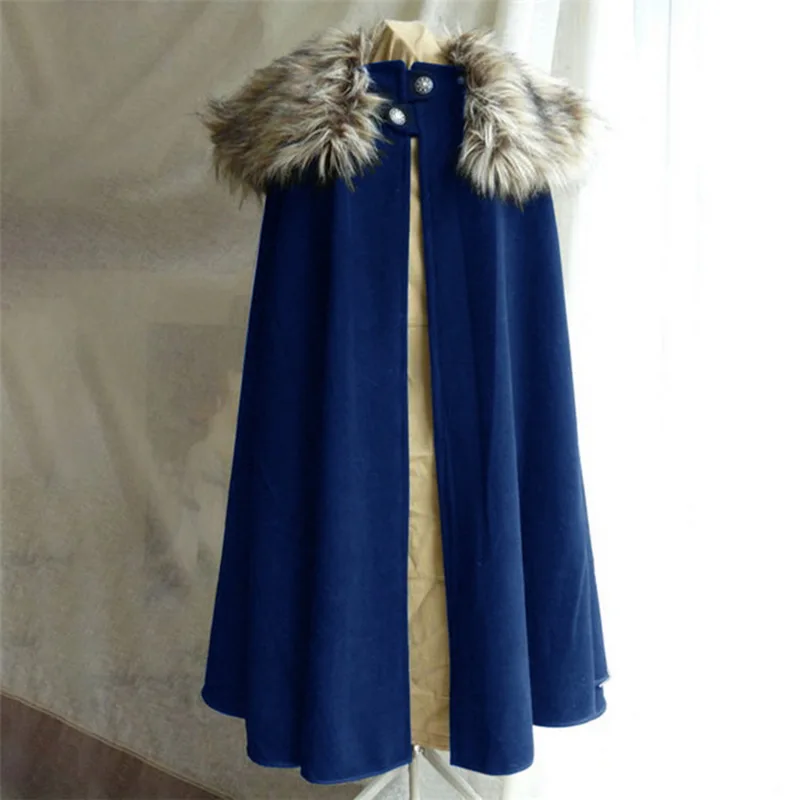 Пальто pumk, Тренч, Средневековая мужская зимняя накидка, пальто в винтажном стиле, готический стиль, меховой воротник, мужское пальто, зимний костюм - Цвет: E