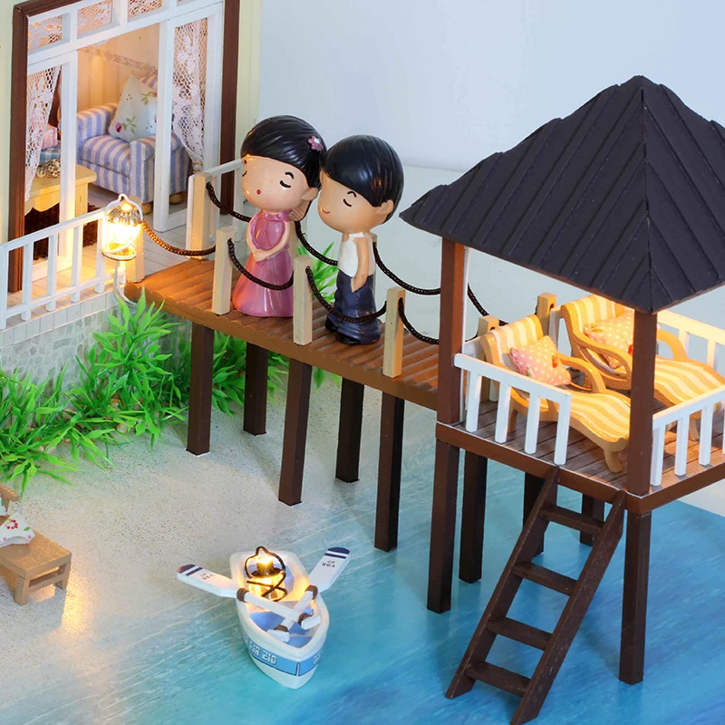 Miniature Doll Houses Wooden Furniture Decoration Kit Toy DIY Doll House Miniaturas 3D Puzzle Model Toys for Children Maldives