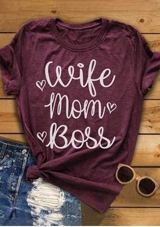 New Arrivel Women Fashion Short Sleeve Tshirt Letter Print Wife Mom Boss Cute Summer Tops mother days gift tee quote tops- L045 | Женская