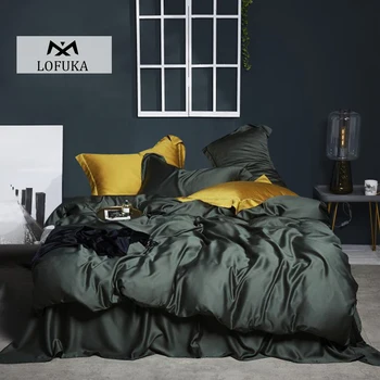 Lofuka Top Grade 100% Silk Green Bedding Set Queen King Silky Sexy Honeymoon Duvet Cover Bed Linen Flat Sheet Pillowcase 1