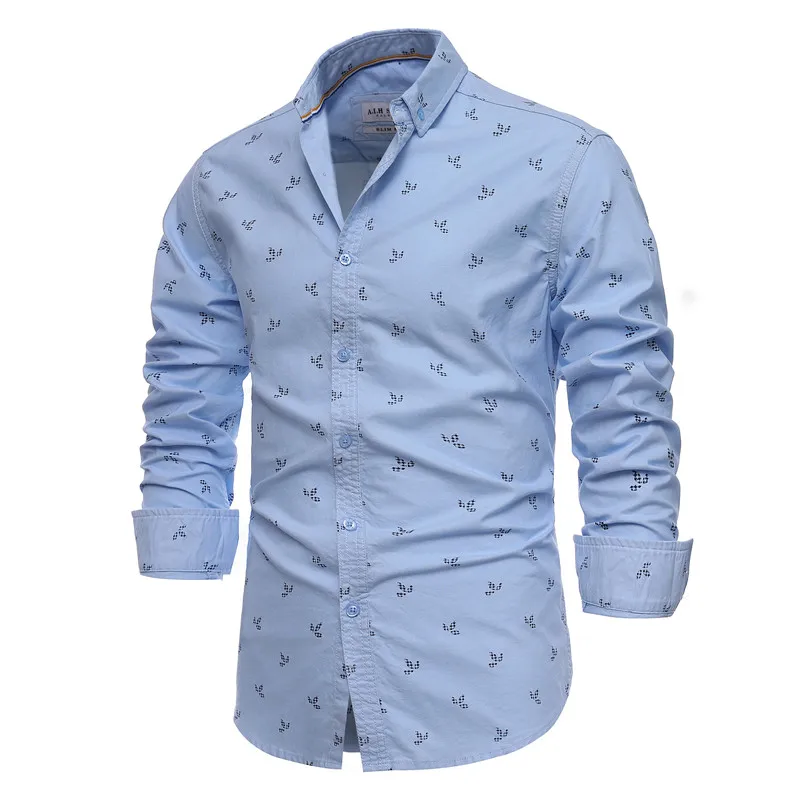 Oxford Shirt Long-Sleeve Spring Slim-Fit Casual 100%Cotton Lapel Men High-Quality