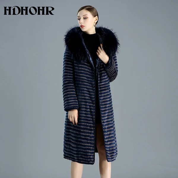 HDHOHR натуральная норковая шуба с двойным пухом для ношения Женская лисица высокого качества меховой воротник зимняя норковая шуба - Цвет: Королевский синий