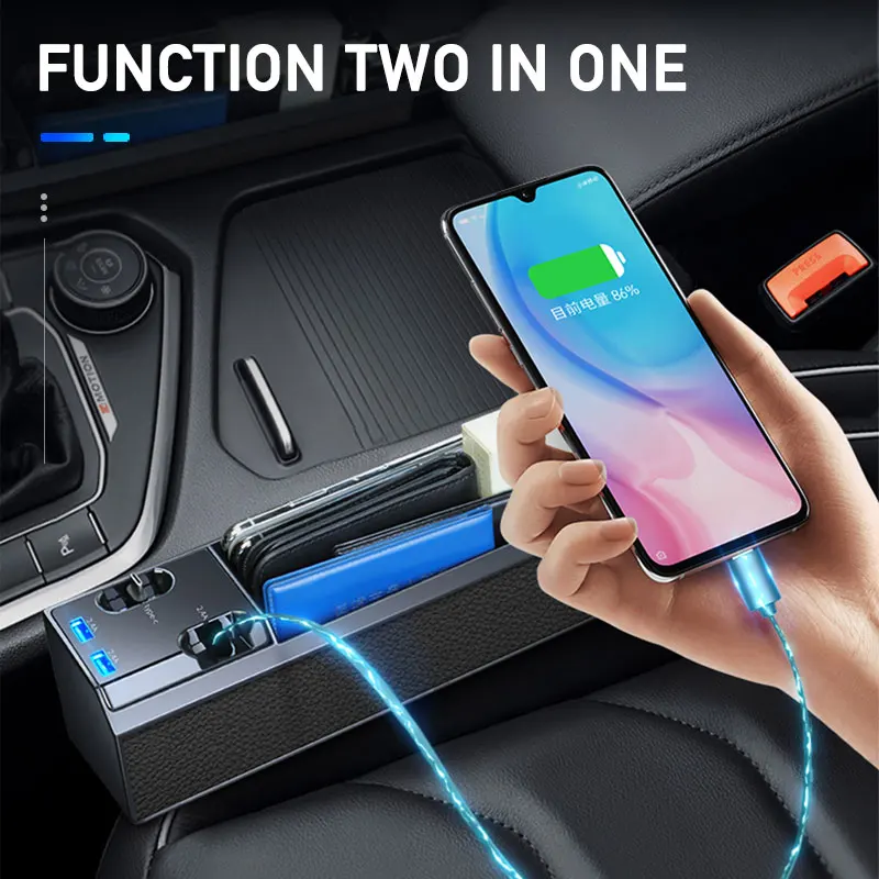 Poche De Rangement Pour Console Centrale Voiture - Cuir PU, Trou USB, Organisateur Portefeuille Et Téléphone