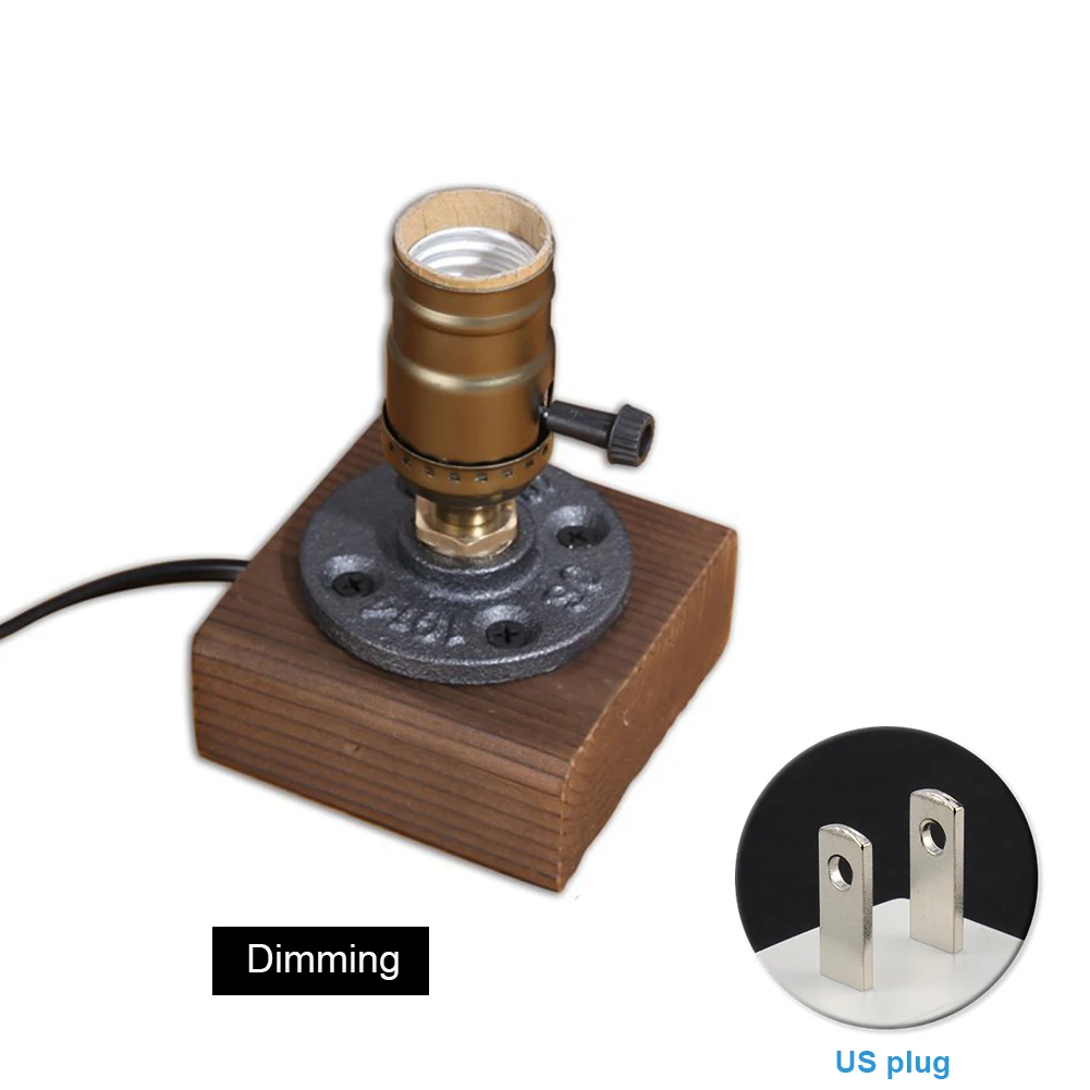 E27 Decoration Night Light Desk Retro Art Display Bedroom Industrial Wooden No Bulb Table Lamp Home