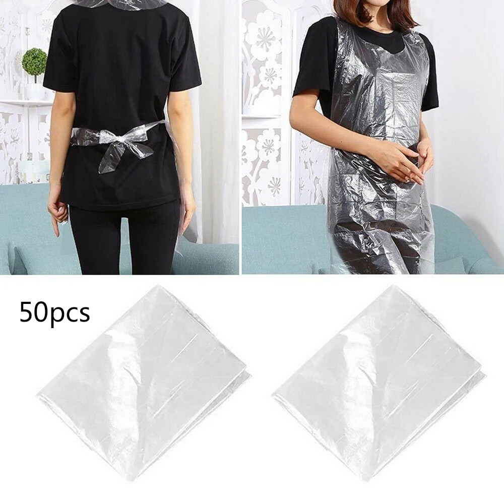 50Pcs/Pack Disposable Sleeveless Aprons Transparent Waterproof Plastic
