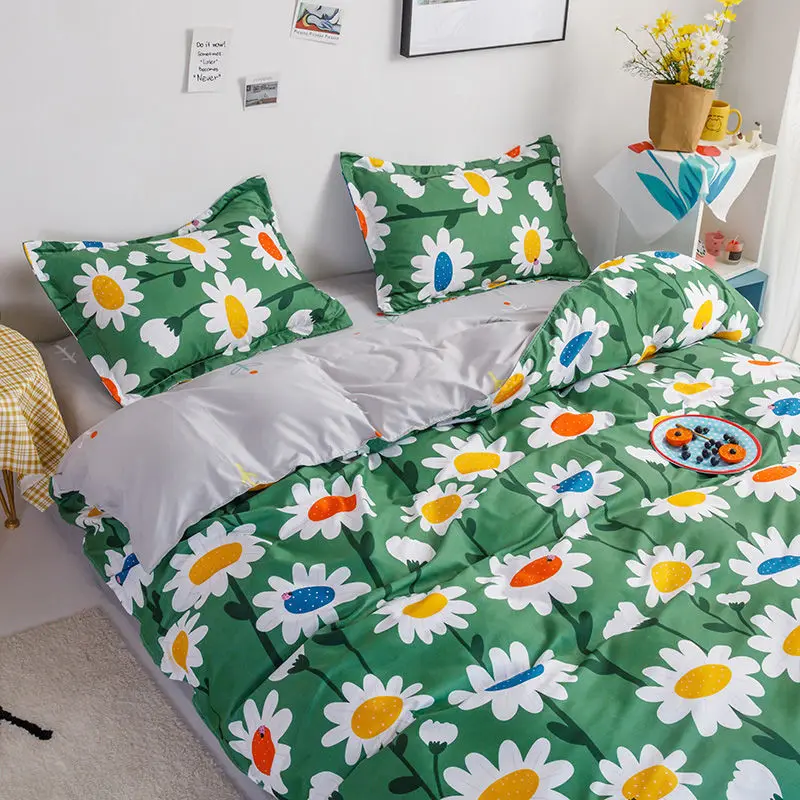 Spring and summer home textile four-piece ins wind duvet cover sheet three-piece small fresh girl student dormitory bedding 