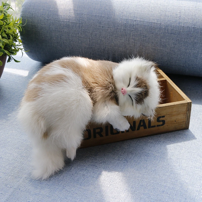 

New Simulation Animal Cats Call Dolls Children Plush Pet Cat Model Ornaments TV Sleeping Cat Static Model Figurines Miniatures