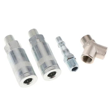 

1/4" BSP Air Tool Couplers With Adapter Quick Release Fittings Tee Joints