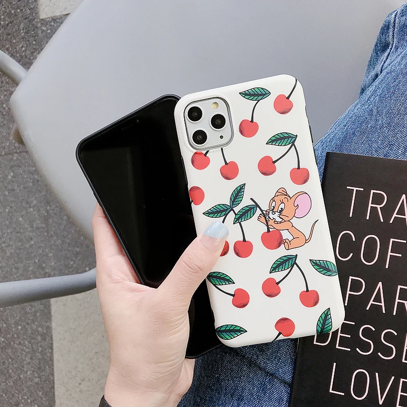 Чехол для телефона для iphone 11Pro XS Max X XR рисунком «мышонок Джерри» вишня матовый IMD мягкий чехол для iphone 6 6S 7 8 Plus задняя крышка чехол s