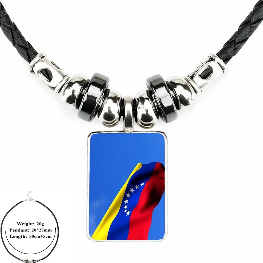 Для влюбленных лучший флаг дружбы Venezuela Винтажные Ювелирные изделия черная кожаная подвеска-бусы стеклянный ожерелье с кабошоном кулон - Окраска металла: as picture