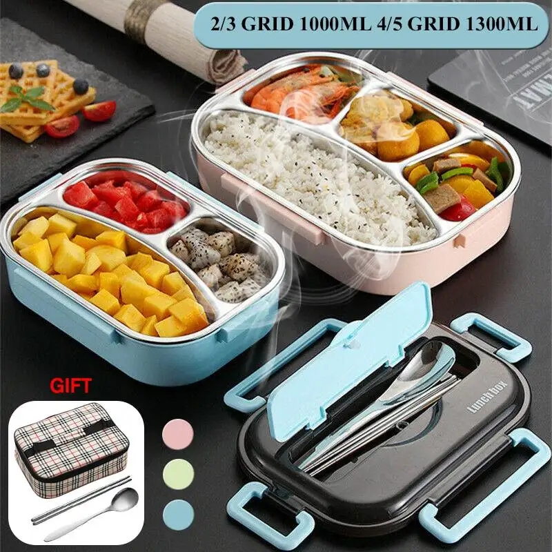 

Portable Leakproof Lunch Box Compartments 304 Stainless Steel Lunchbox Office School Kids Bento Box with Spoon and Bag