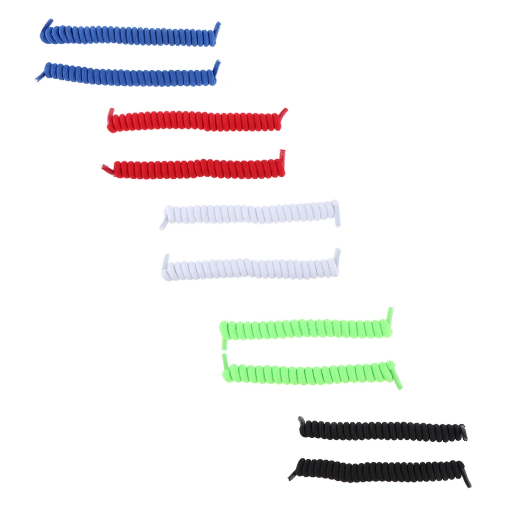

5 Pairs Curly Twist Elastic No-Tie Shoelace Solid Colors One Size Fits Most