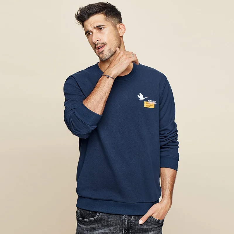 KUEGOU Autumn Cotton Embroidery Print Black Sweatshirt Men Fashion Japanese Streetwear Hip Hop Male Brand Clothes 2269 - Цвет: Blue