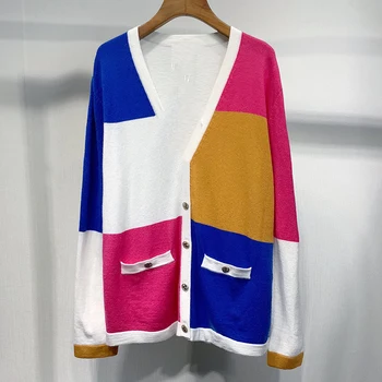 

Loose Cardigan Coat Women Casual Long Sleeve Sweater Cardigan Fashion New Patchwork Cardigan Coat