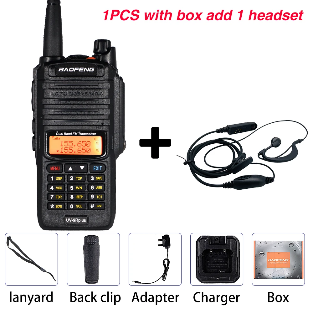 Add heatset Мощный 10 Вт Baofeng UV-9R плюс Водонепроницаемый рация Портативный CB Ham радио 10 км большой диапазон двухдиапазонный КВ трансивер передачи - Цвет: Add heatset