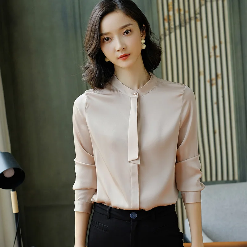 Herfst Shirt 90% Echte Zijde Blouse Vrouwen Mode Vrouwen Shirt 2020 Elegante Kantoor Dames Blusas Vrouwelijke Vintage Tops 95067