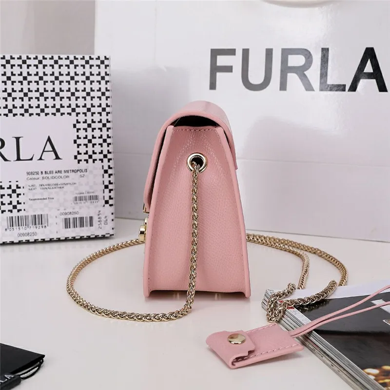 Original FURLA Women's Bags,High Quality Women's Furla Leather Bags Pink Color S Size 16.5cm x 12cm x 8cm