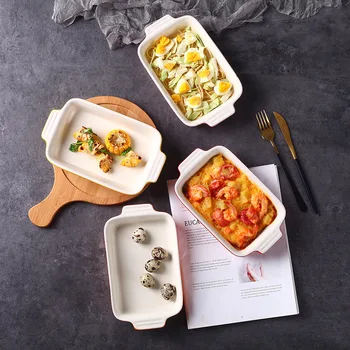 

Ceramic Double Eared Rice Bowl Rectangular Baking Bowl Lasagna Baking Baking Tray Baking Home Oven Dish Plate Baking Dish