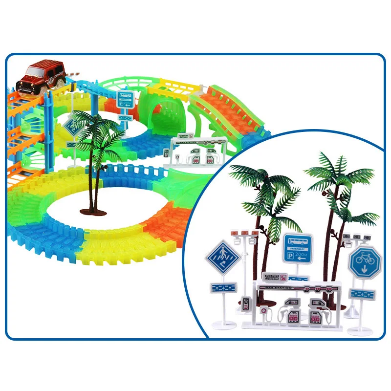 Connect 2 Type Railway Magical Racing Track Play Set Diy Bend Flexible Race Track Electronic Flash Light Car Toys For Children