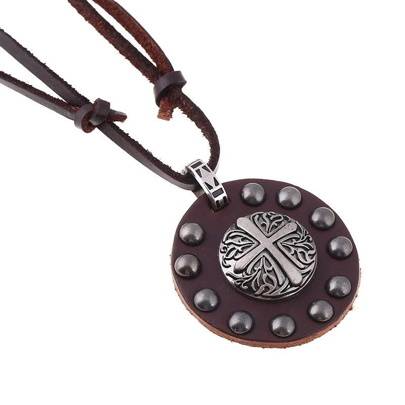 

Europe And America Export Accessories Punk Necklace Retro Punk Alloy Cross Cowhide Necklace Long Necklace