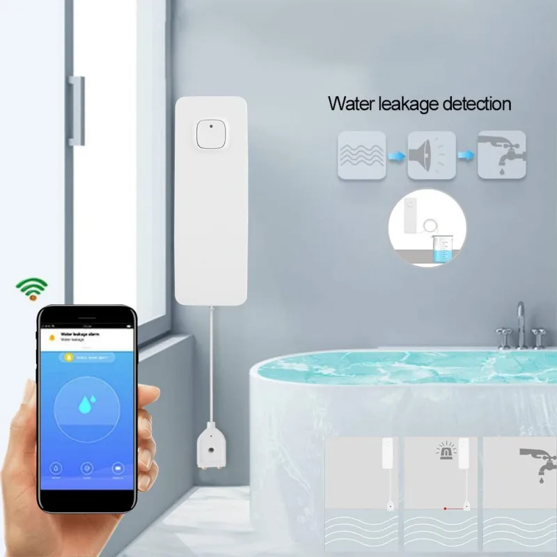 

WIFI Water Leak Sensor Flood Leakage Level Alarm Detector Tank Overflow Protection Tuya Smart Life App Home House Remote Control