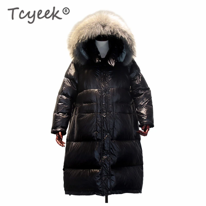Tcyeek зимний женский пуховик+ мех енота с капюшоном корейский теплый длинный пуховик женский жакет Женское пальто LW1238