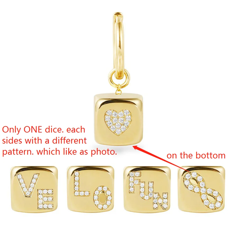 One Dice Earring Высокое качество желтого золота Цвет стерлингового серебра 925 пробы многоцветный Циркон символ кости асимметричные серьги для женщин губы пчелы медведь череп - Окраска металла: One Dice Earring