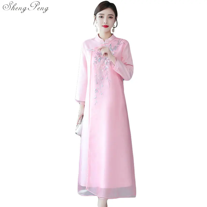 Китайское платье Ципао cheongsam улучшенное элегантное платье с цветочным принтом для подружки невесты cheongsam женское вечернее платье vestido de festa V1727