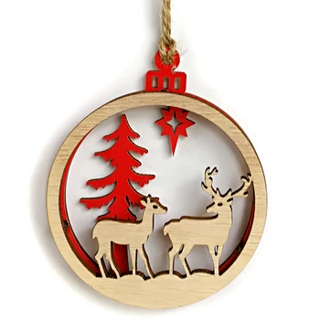 

3PCS Wooden Christmas 3D Snowman Deer Pendant Round Hollow Bark Hanging Decoration YE-Hot