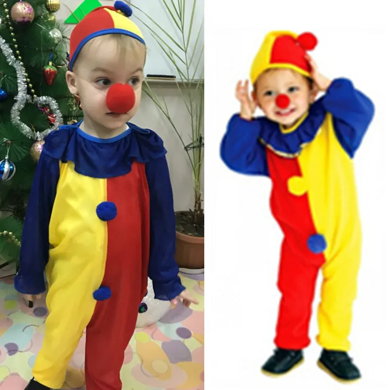 Children Baby Clown Cosplay Costume Jumpsuits &amp Rompers+Hat+Nose Children's Day Brithday Halloween Holiday Costumes For Kids |