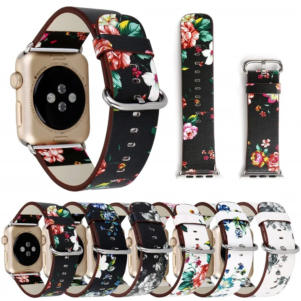 Ремешок из искусственной кожи для apple watch correa для iwatch Series 5 4 3 2 1 38 мм 40 мм 42 мм 44 мм Цветочный браслет