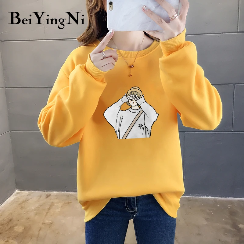 Beiyingni толстовки женские с круглым вырезом рисунком девушки из мультфильма
