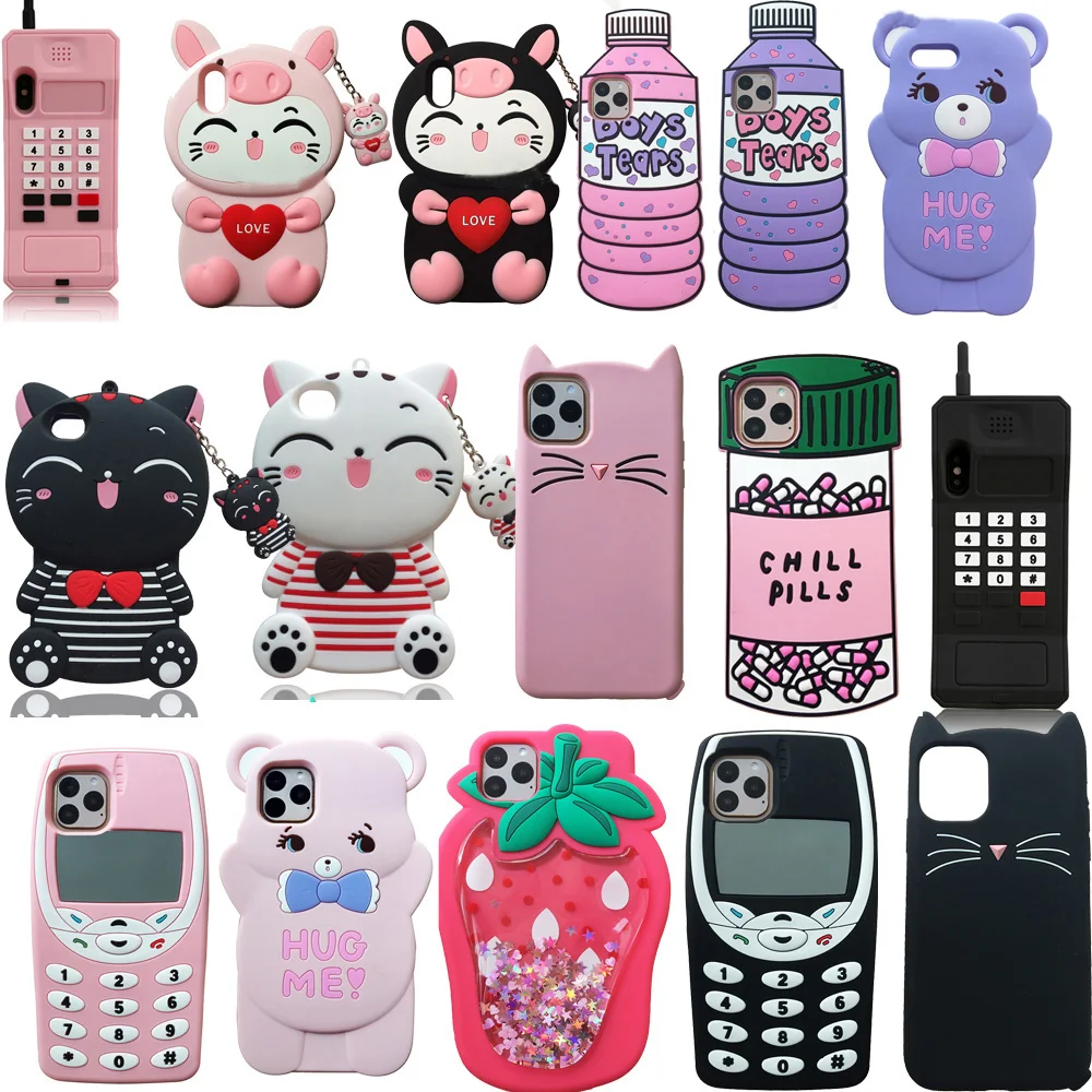 Para o iphone 5 5S 5c se 6s plus 3d caso de silicone macio telefone capa traseira pele escudo para iphone 7 8 plus x xs xr 11 pro max caso