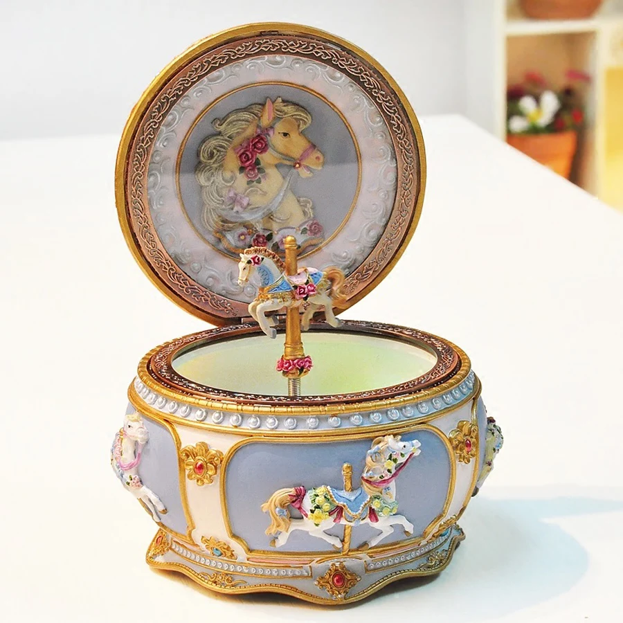 New Lovely Carousel Music Box with Sound Control LED Flash Lights Creative Birthday Valentine's Day Gifts for Girl Friend Kids music box carousel music box