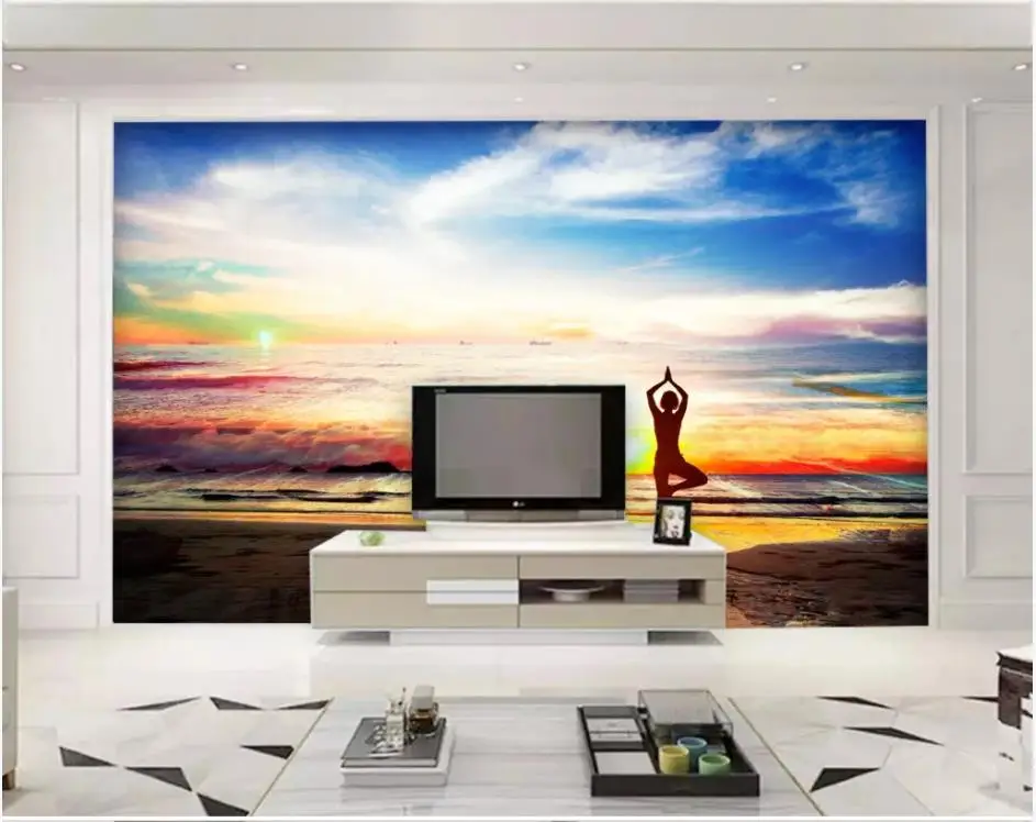 

Custom photo wallpapers for walls 3 d murals wallpaper Beautiful evening sunrise seaside landscape beach wall papers home decor