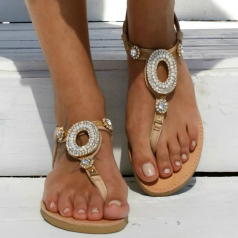 

Summer Women Sandals String Bead Flat Heel Peep Toe Platform Ankle Strap Buckle Fashion Casual Ladies Shoes Zapatos De Mujer