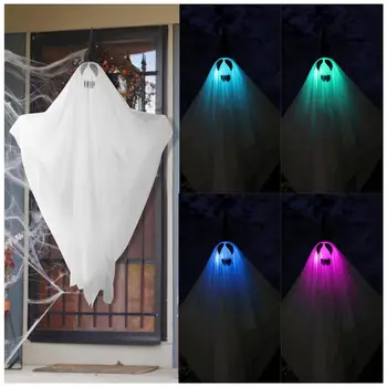 

UNOMOR Halloween Hanging Ghost Decoration Light-Up Ghost Fabric Decoration With Stake Lawn Path Lights For Yard Outdoor Indoor