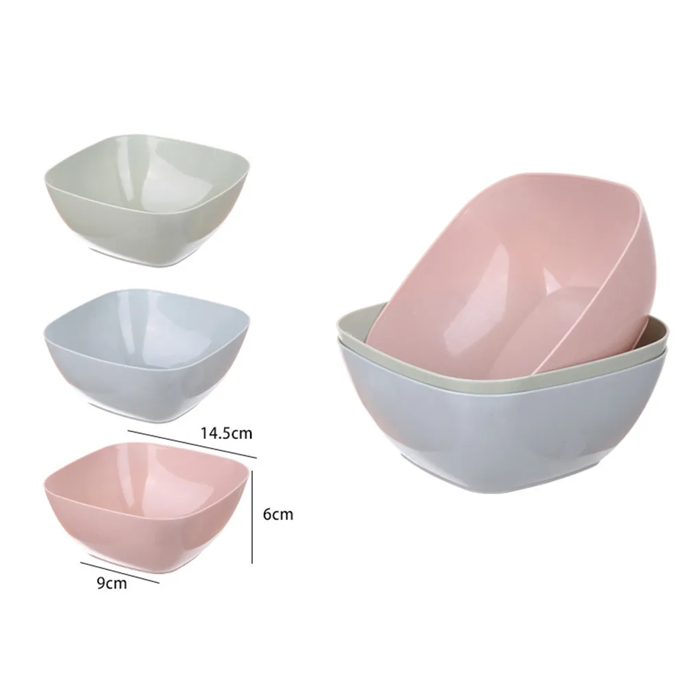 3 Color Plastic Salad Plate Square Bowl Kitchen Fruit Snack Candy Bowl Dish Tableware Refrigerator Food Preservation Container