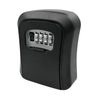

Black Password Key Lock Box Wall Mounted Zinc Alloy Key Box Weatherproof 4 Digit Combination Key Storage Lock Box
