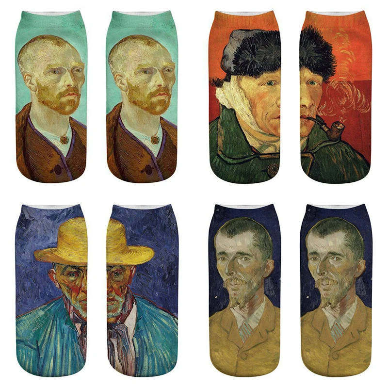 

Oil painting Design Personality Short Socks Women Harajuku Summer Ankle Socks Female Cotton Socks Portrait 3D Print