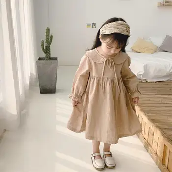 

2020 Spring Fashion Children Dress Solid Color Long Sleeve Cotton Sweet Princess Dresses Girls Dress Infant Kids Dress 1-6T