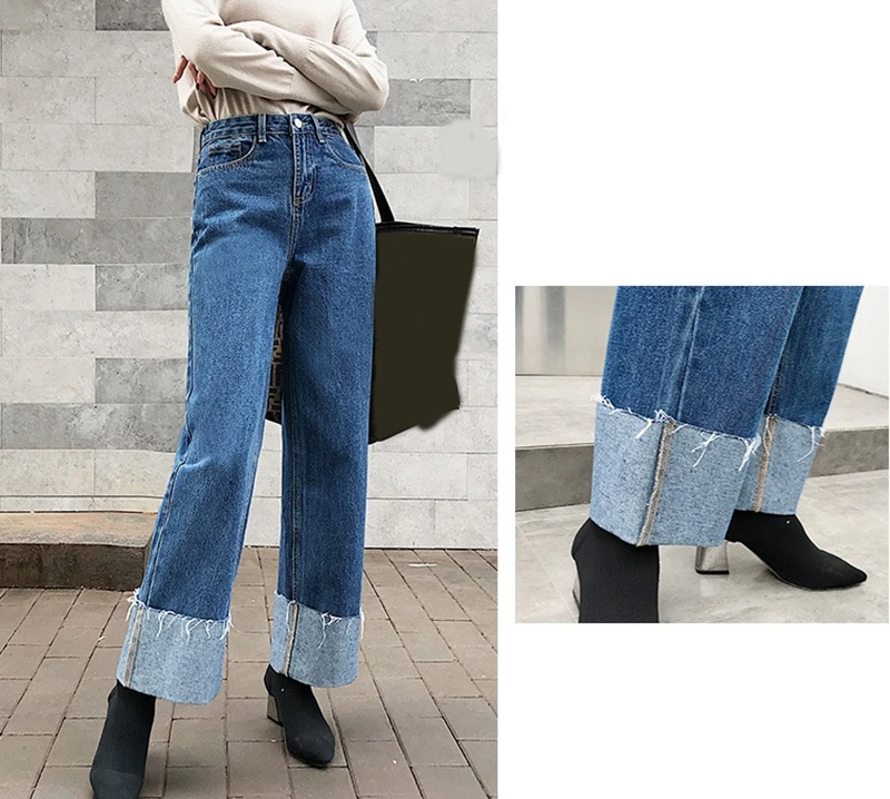 blue Jeans Women RICININA, винтажные джинсы для женщин, высокая талия, молния, карман, пэчворк, свободные брюки, джинсы для женщин,, широкие брюки, джинсы для женщин - Цвет: blue Jeans Women
