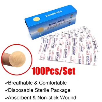 

New 100Pcs Mini Round Disposable Medical Adhesive Aid Wound Band Sterile Bandage First Aid Breathable Bandage Children Adult