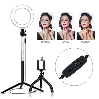 

20cm/8inch LED Ring Light 10 Levels Dimmable with Tripods Phone Holder for Live Sream Makeup Portrait YouTube Video Lighting