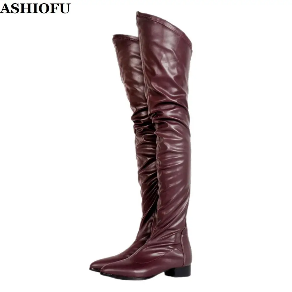 

ASHIOFU New Style Handmade Ladies Thigh High BootsReal Photos Party Prom Dress Over Knee Boots Winter Evening Club Fashion Boots