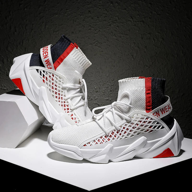 

New Design Youth Trend High-top Running Shoes Men Sock shoes Flying weaving Breathable Sneakers Boy Casual wild Sports shoes Hot