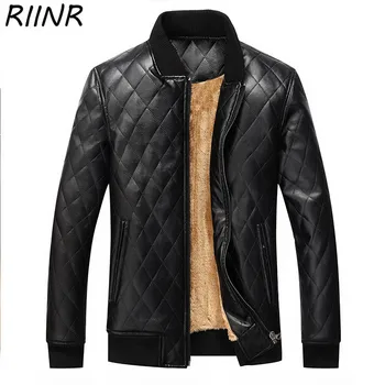 

RIINR New Solid Color Winter Men's Pu Jacket Stand Collar Zipper Thick Warm Jackets Man Casual Jacket Male Coat US Size S-2XL